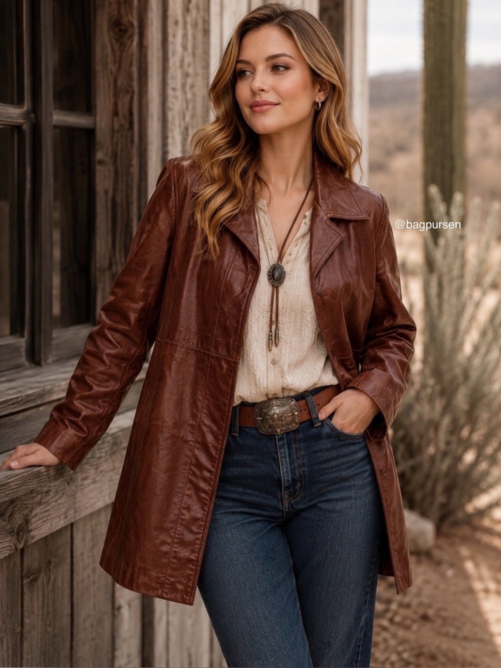 Express vintage brown longline leather jacket, perfectly broken in
